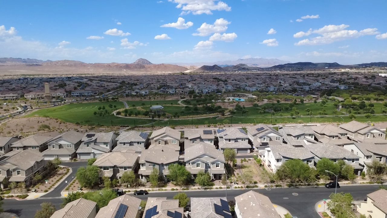 Aerial drone view of Las Vegas community development